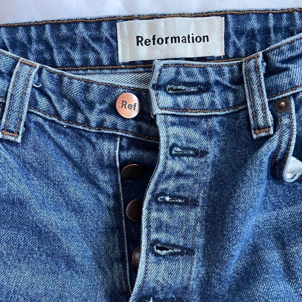 Reformation Mid Rise Button Fly Jeans - 28 - Baltic